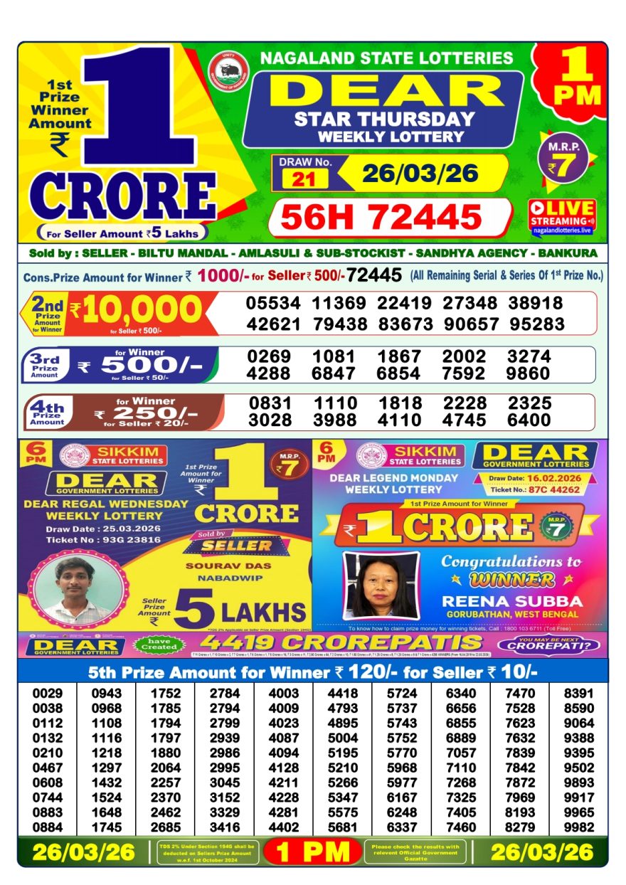 Lottery Result Today 26.03.26