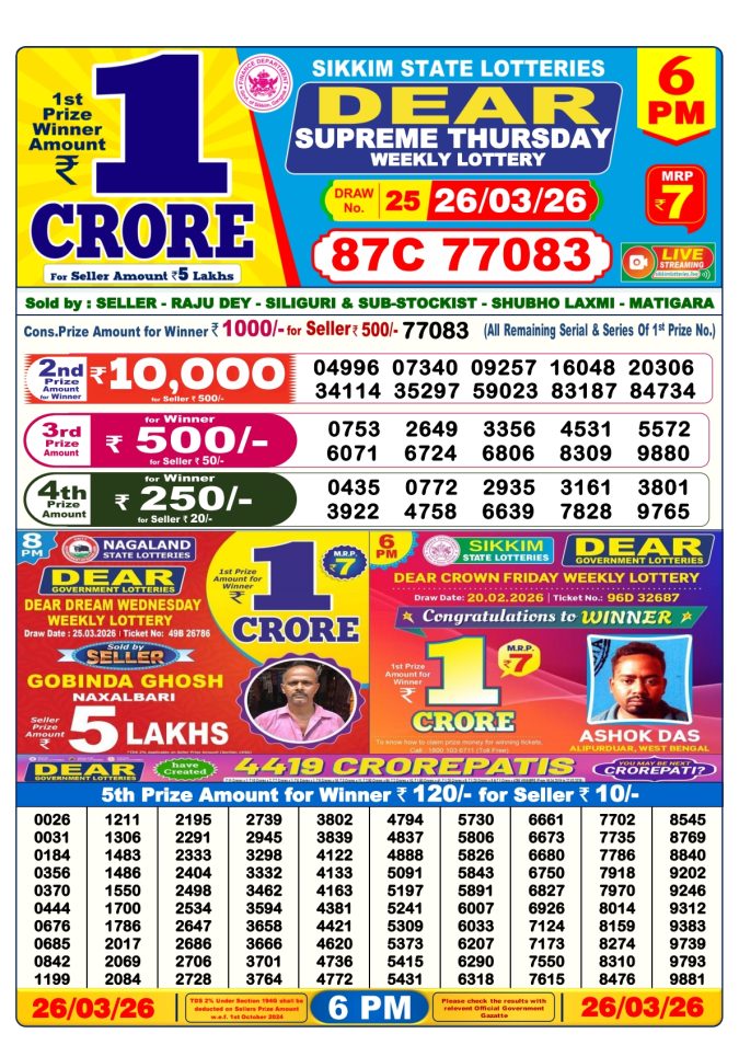 Lottery Result Today 26.03.26