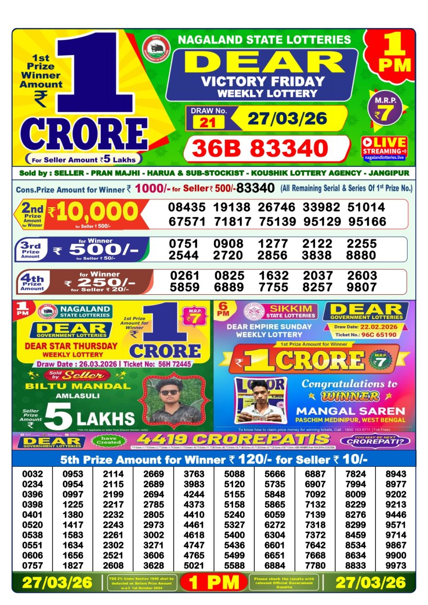 Lottery Result Today 27.03.26