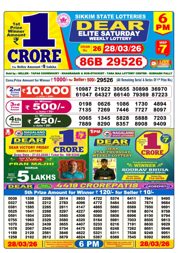 Lottery Result Today 28.03.26