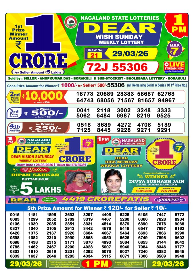 Lottery Result Today 29.03.26