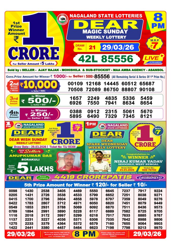 Lottery Result Today 29.03.26