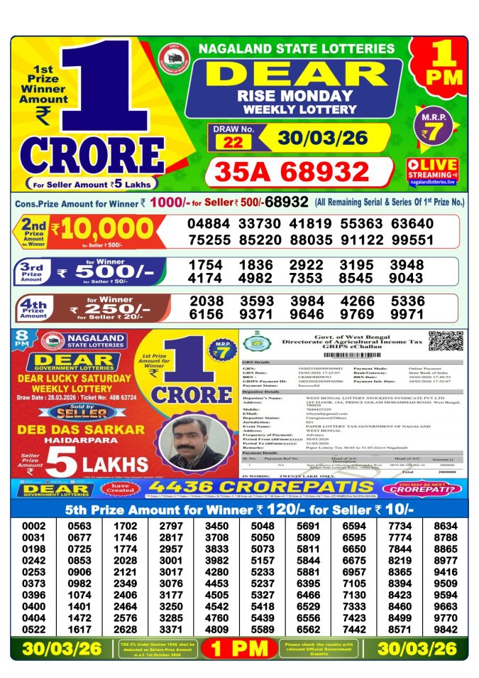 Lottery Result Today 30.03.26