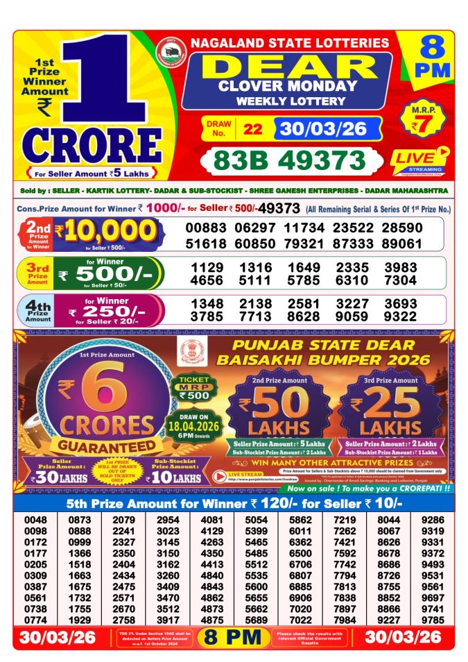 Lottery Result Today 30.03.26