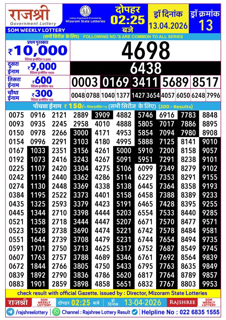 Lottery Result Today 13.04.26
