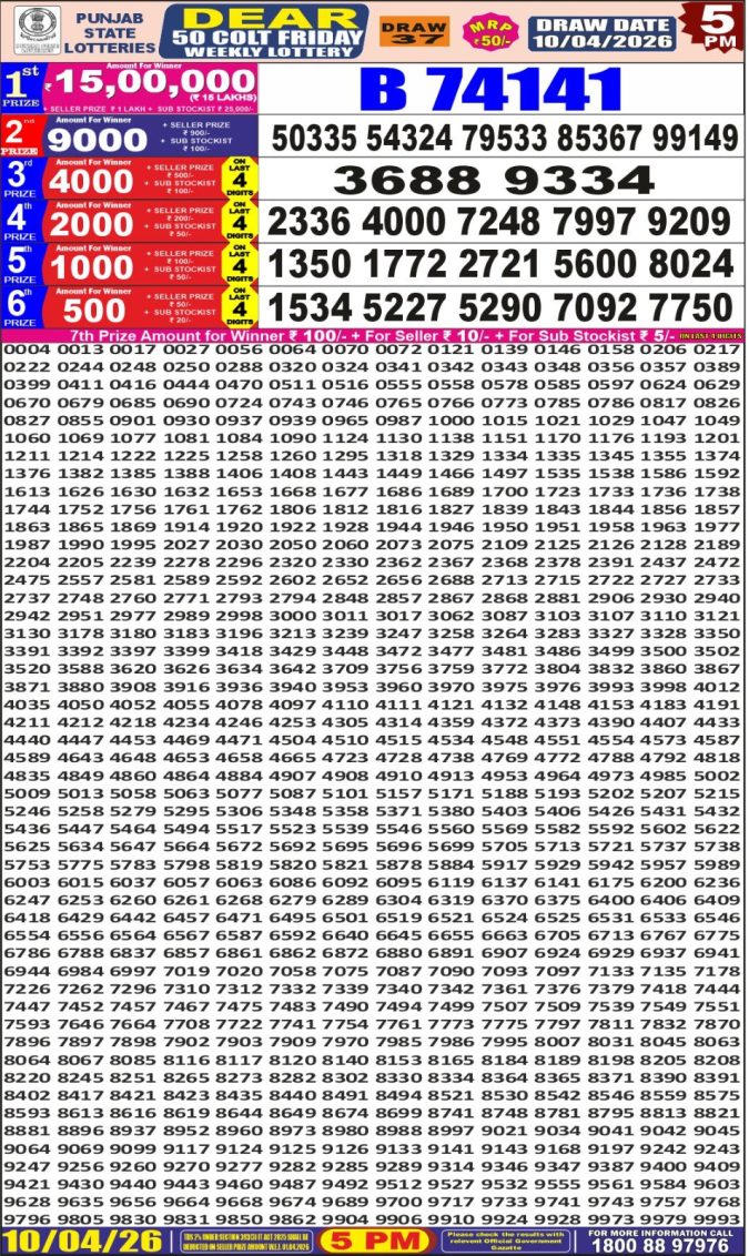 Lottery Result Today 10.04.26