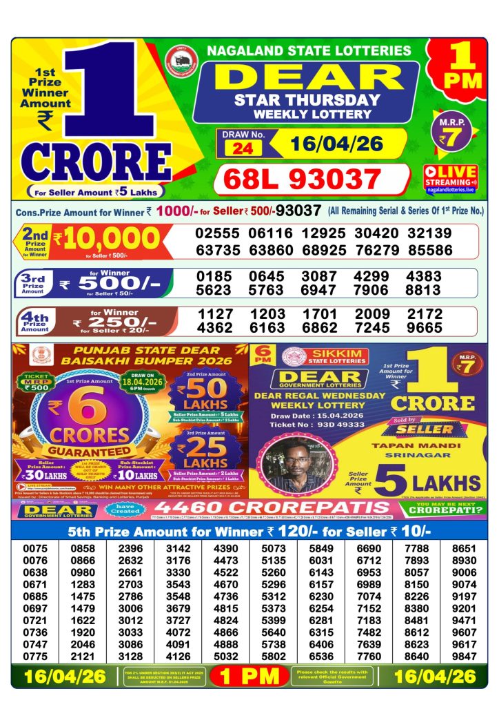 Lottery Result Today 16.04.26