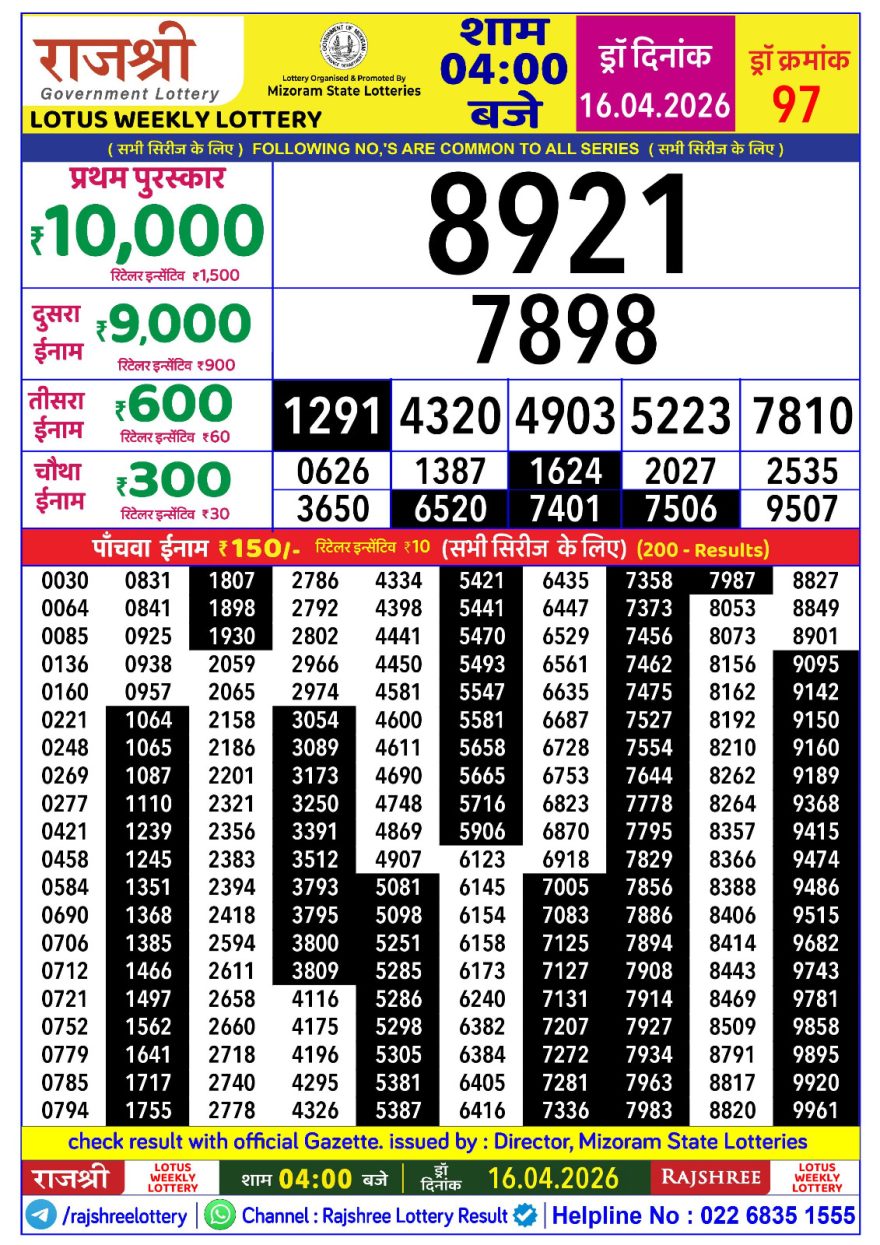Lottery Result Today 16.04.26