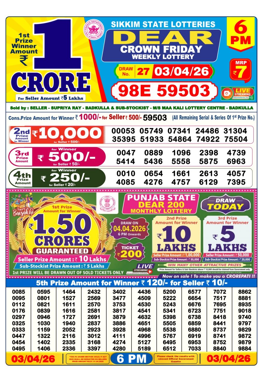 Lottery Result Today 03.04.26