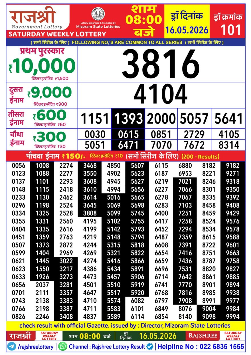 Lottery Result Today 16.05.26