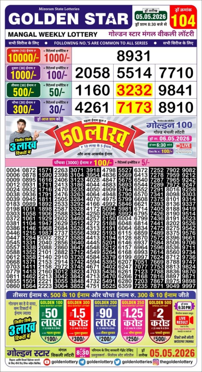 05-05-26 Golden Star Weekly 8:30 PM Result Today Lottery Result Today 05.05.26