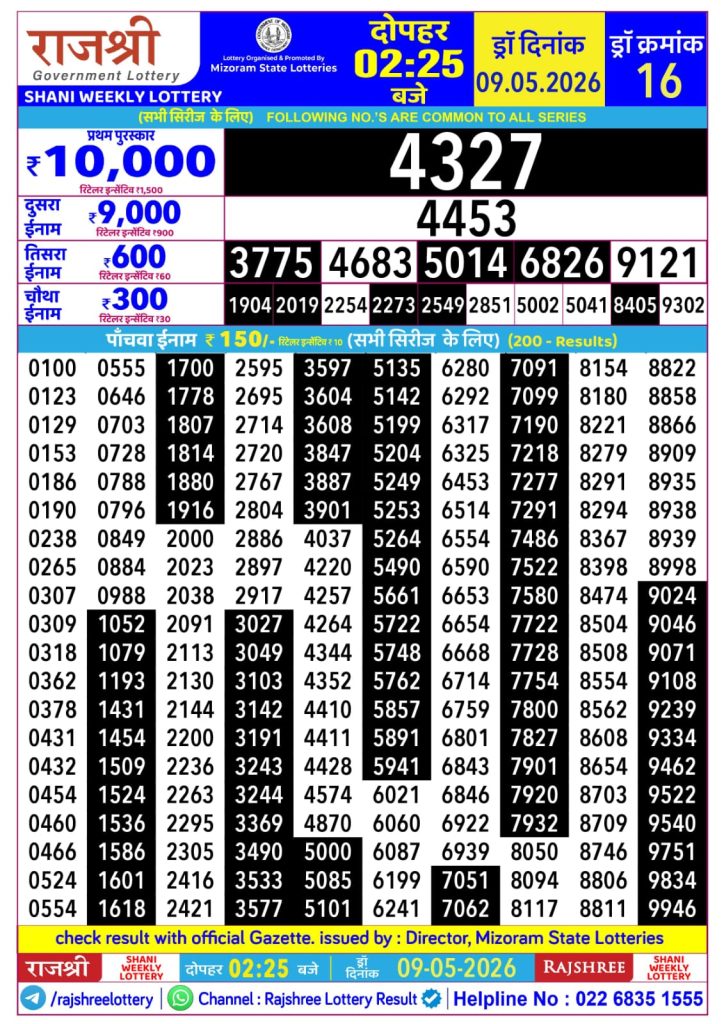 Lottery Result Today 09.05.26
