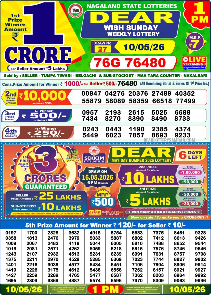 Lottery Result Today 10.05.26
