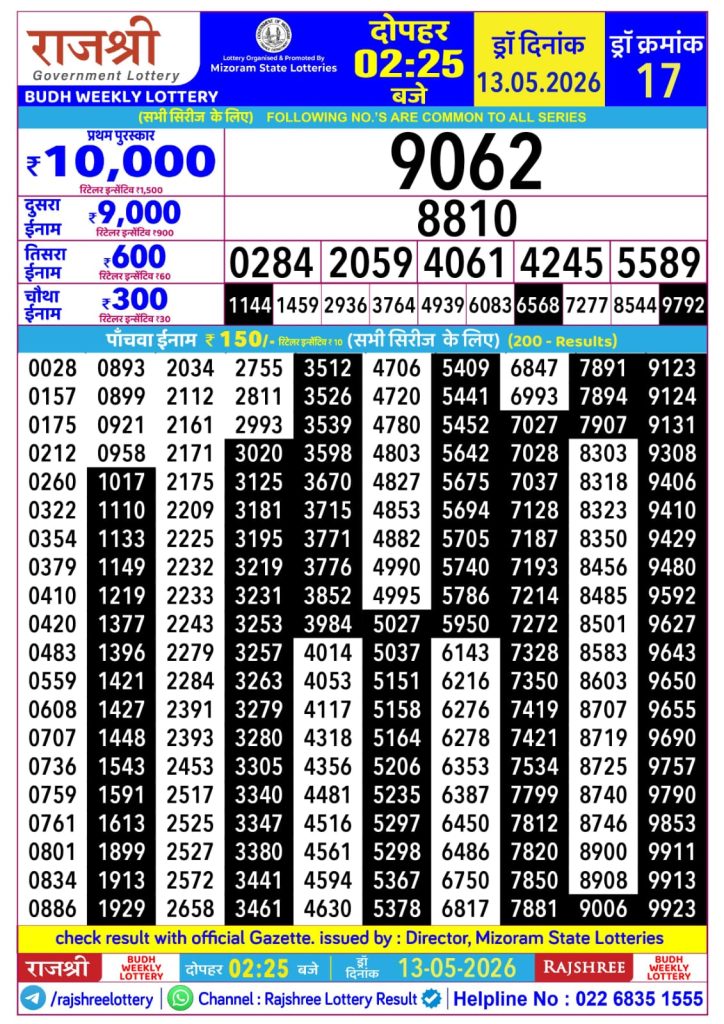 Lottery Result Today 13.05.26