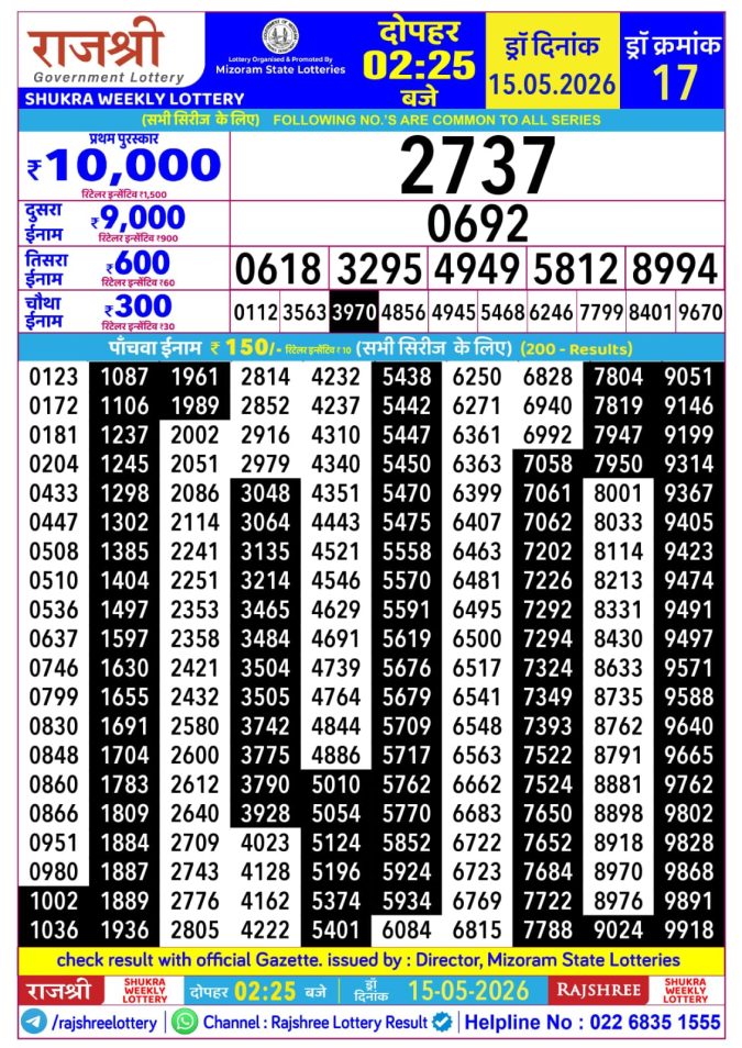 Lottery Result Today 15.05.26