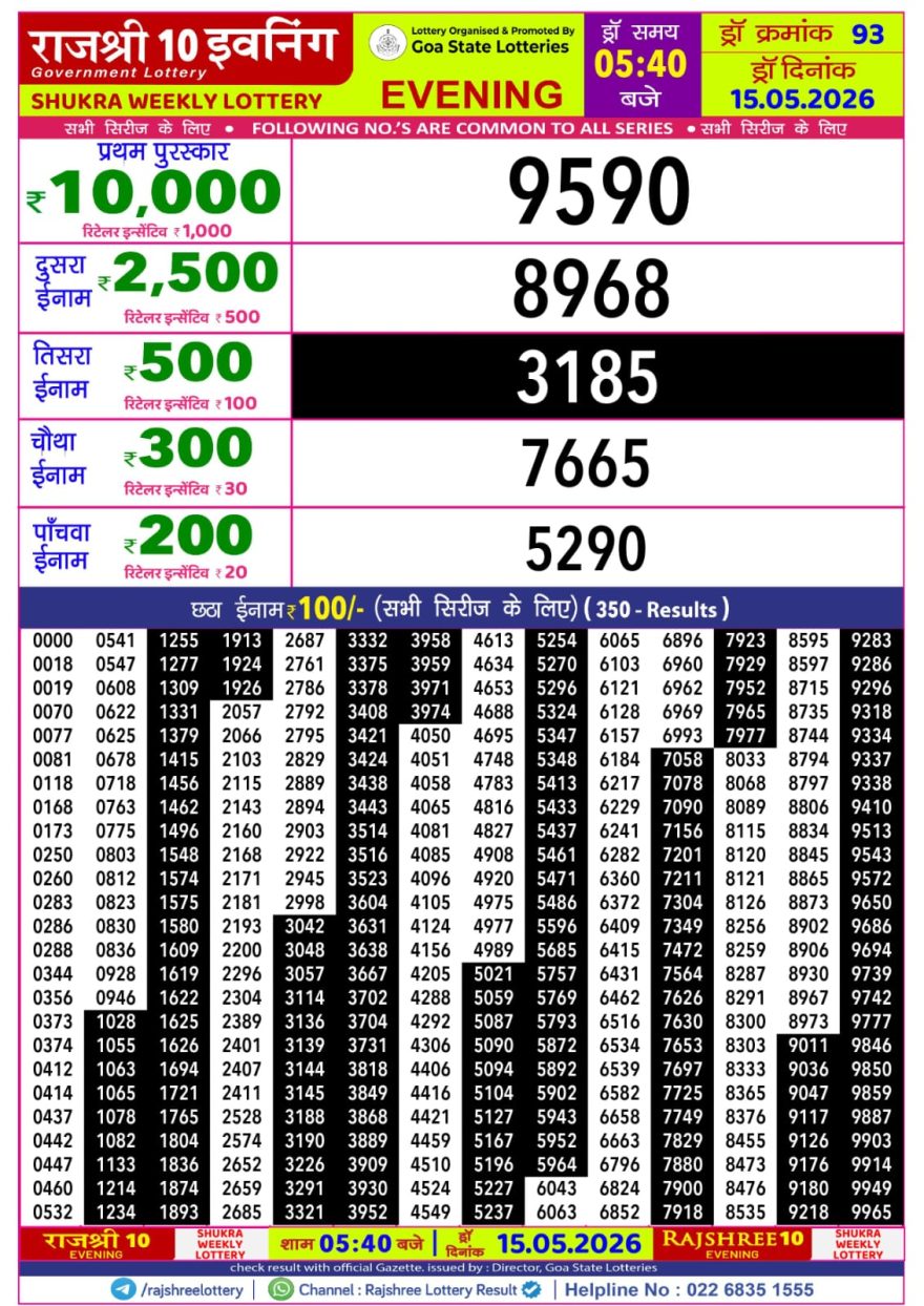 Lottery Result Today 15.05.26