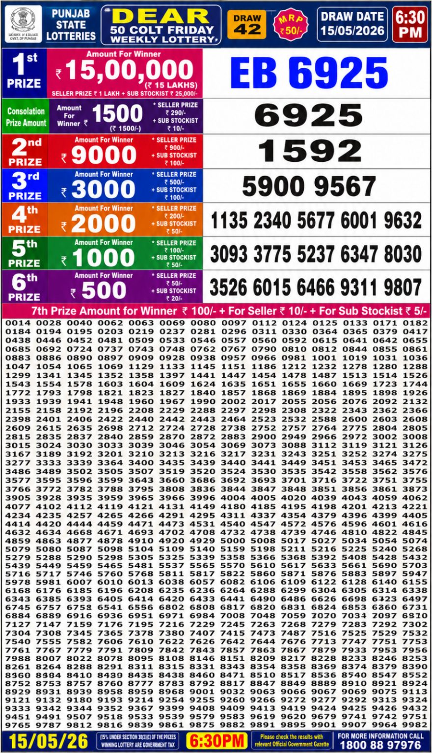 Lottery Result Today 15.05.26