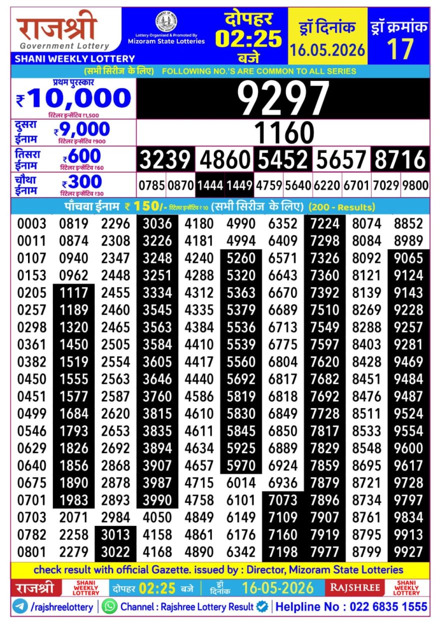 Lottery Result Today 16.05.26