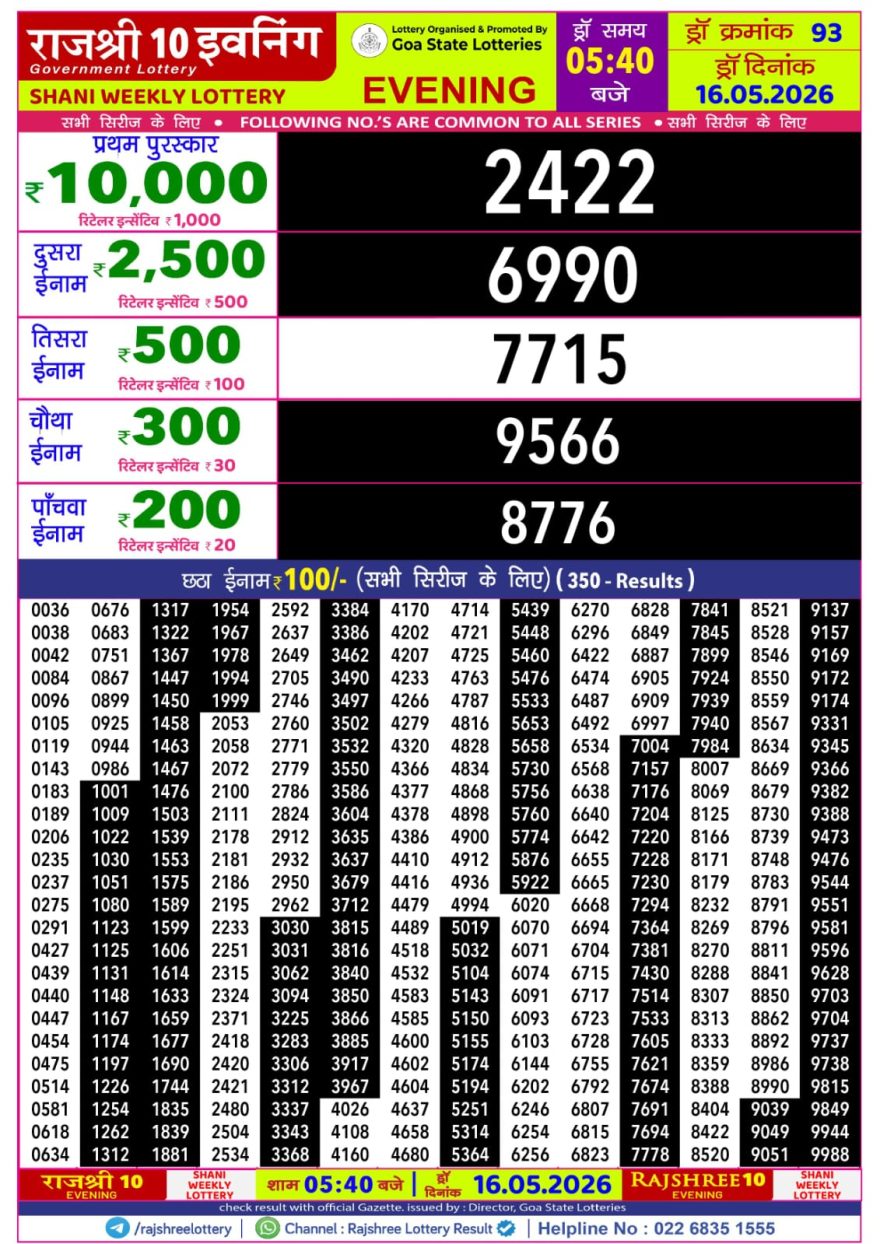 Lottery Result Today 16.05.26