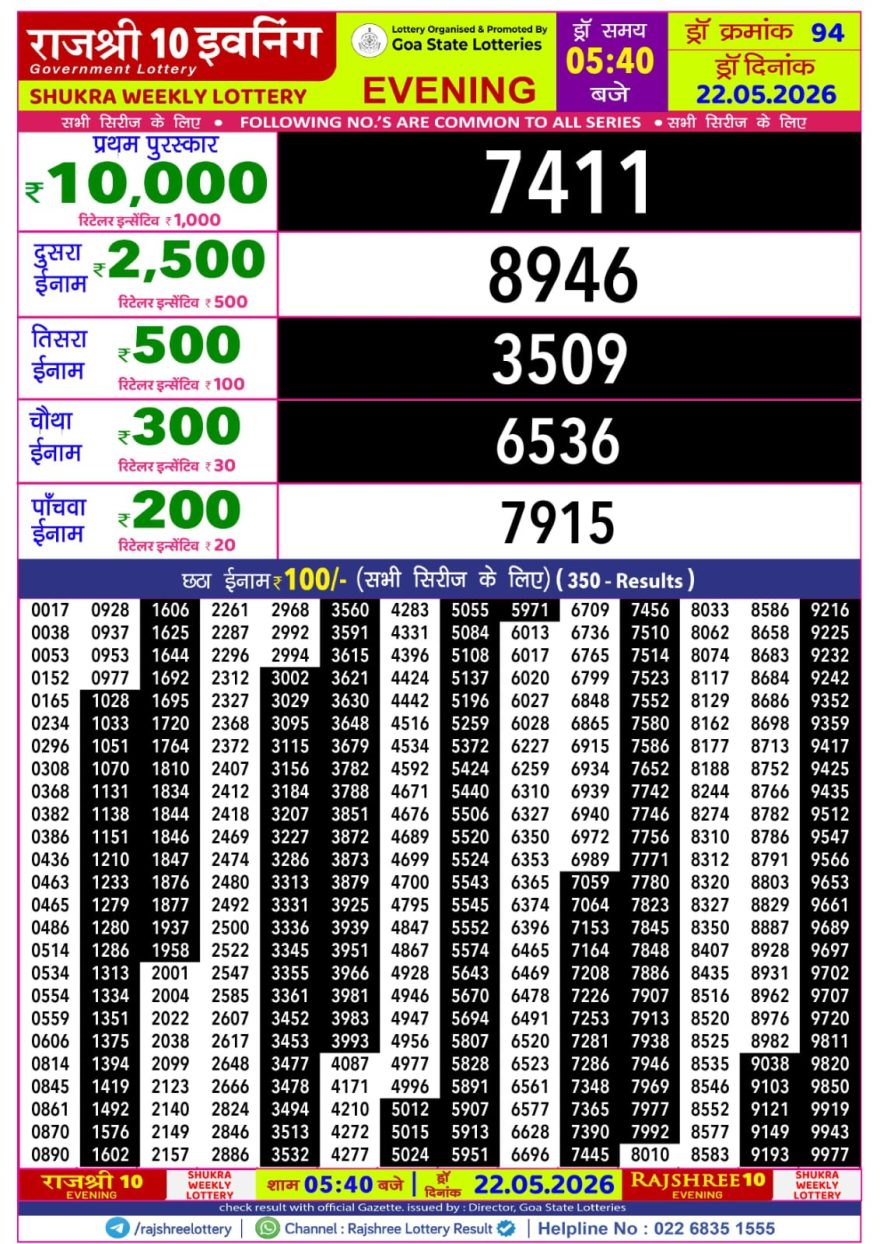 Lottery Result Today 22.05.26