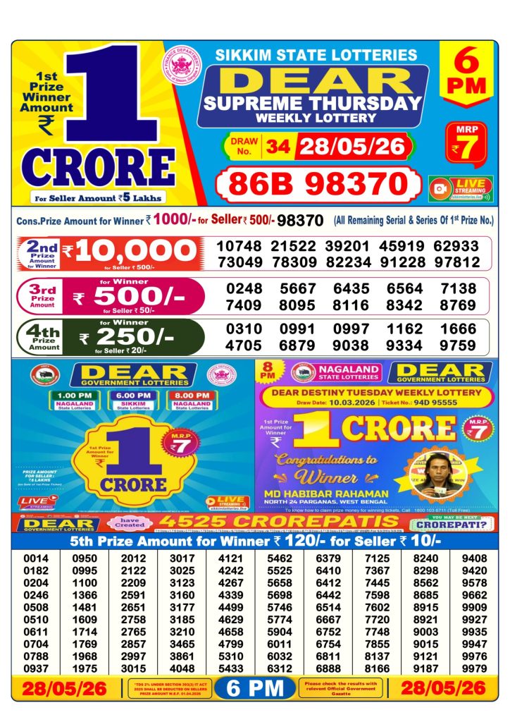 Lottery Result Today 28.05.26