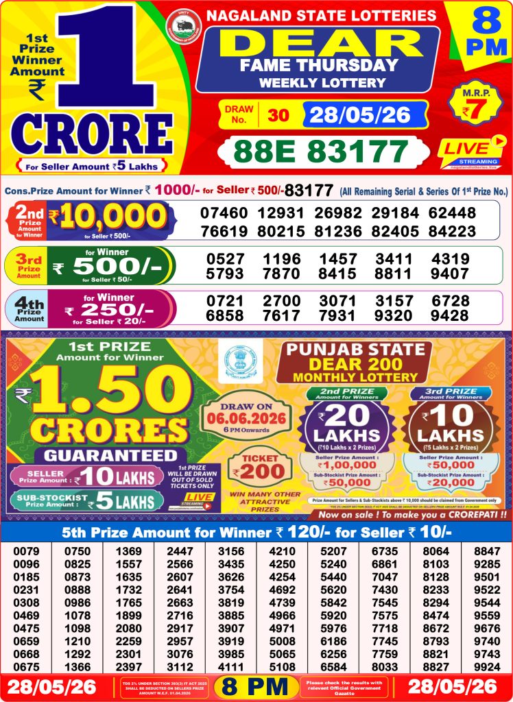 Lottery Result Today 28.05.26
