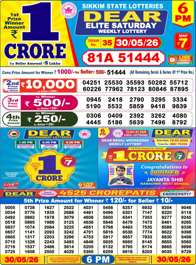 Lottery Result Today 30.05.26