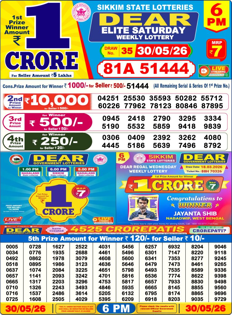 Lottery Result Today 30.05.26