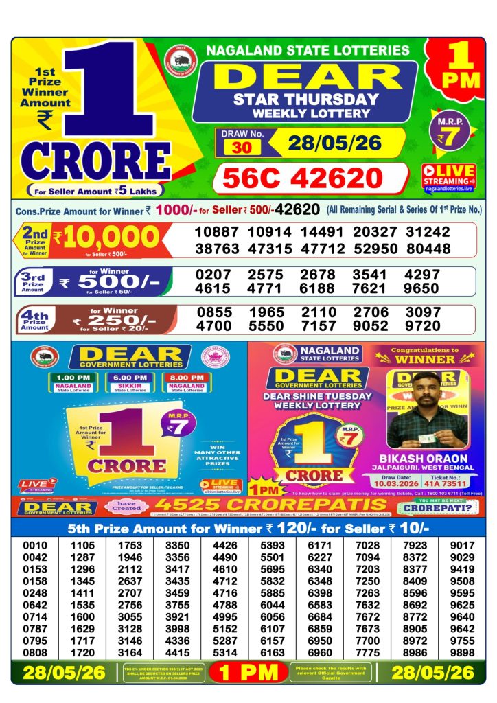 Lottery Result Today 28.05.26