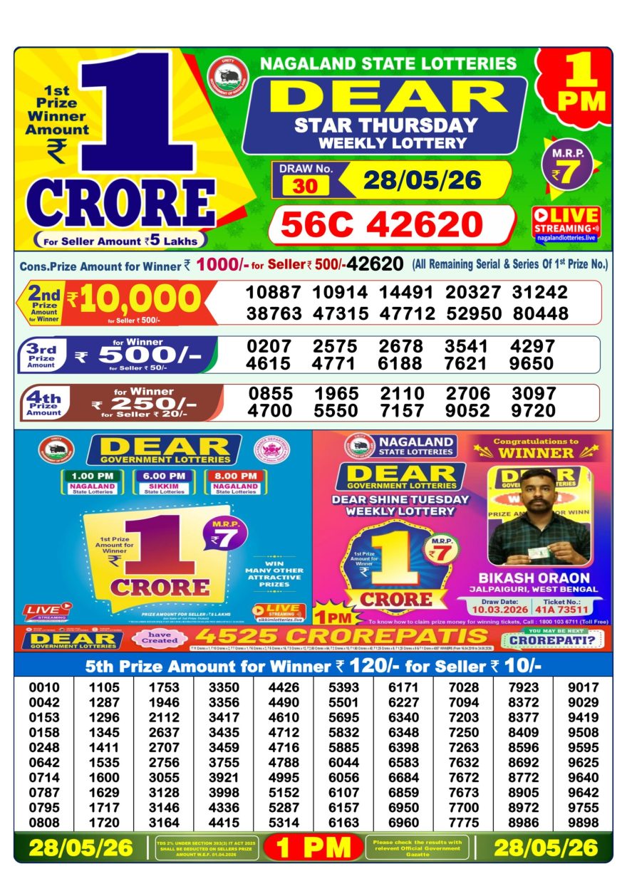 Lottery Result Today 28.05.26