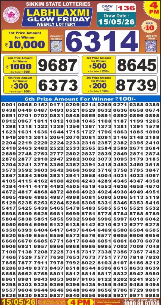 15-05-26 Labh Laxmi 4 PM Lottery Lottery Result Today 15.05.26