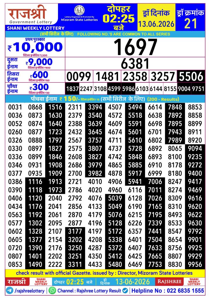 Lottery Result Today 13.06.26