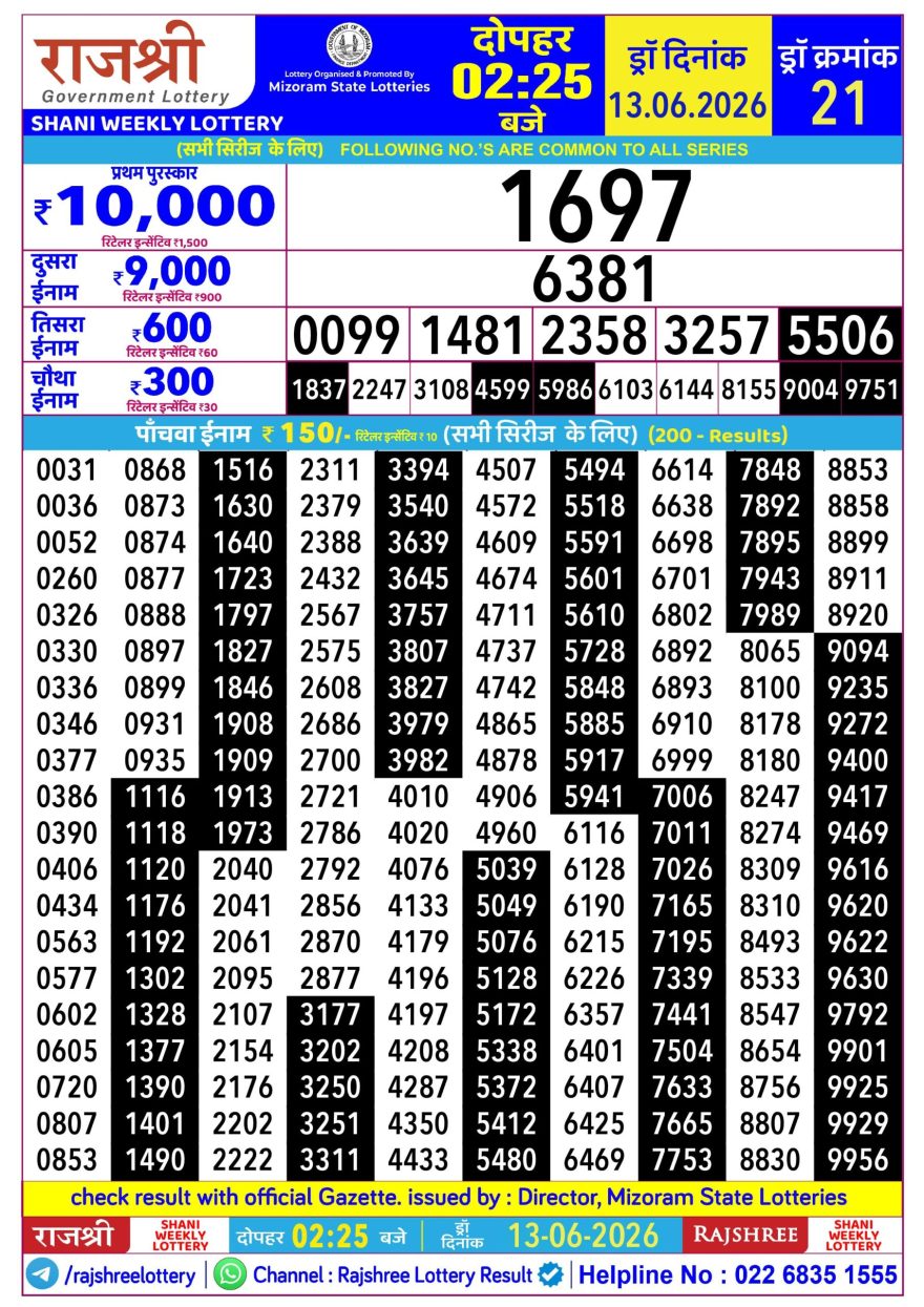 Lottery Result Today 13.06.26
