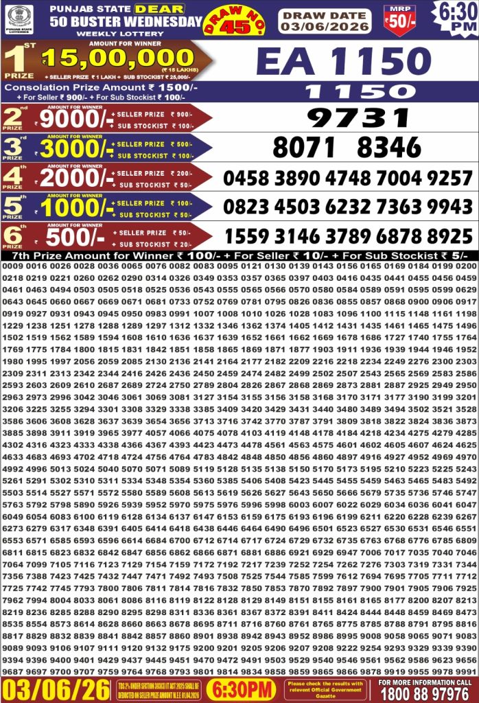 Lottery Result Today 03.06.26