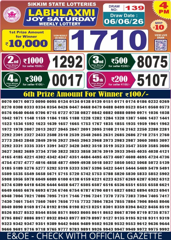 Lottery Result Today 06.06.26