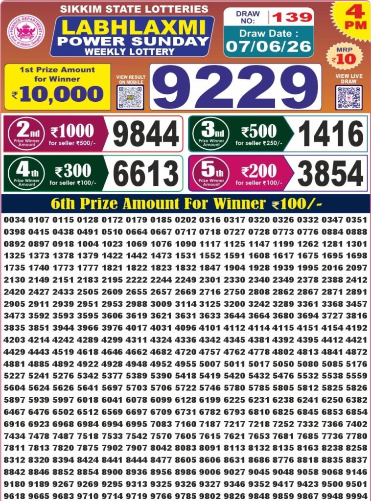 07-06-26 Labh Laxmi 4 PM Lottery Lottery Result Today 07.06.26