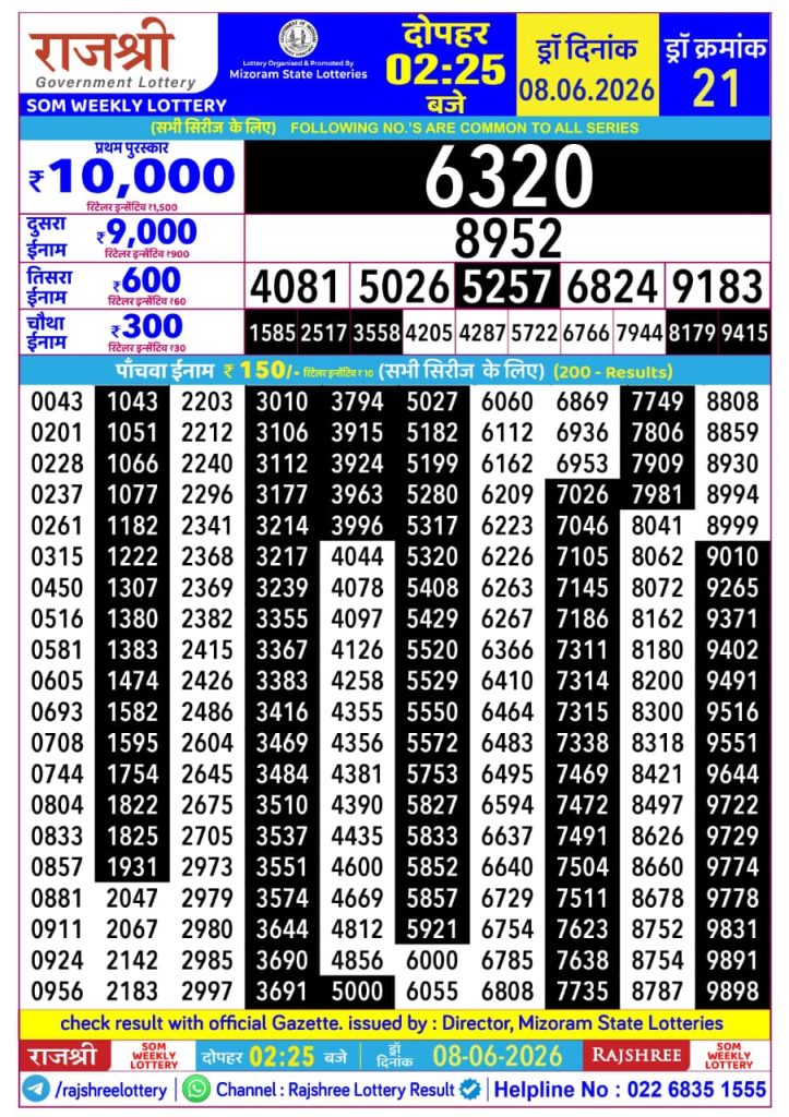 Lottery Result Today 08.06.26