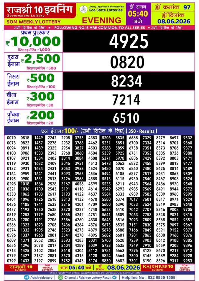 Lottery Result Today 08.06.26