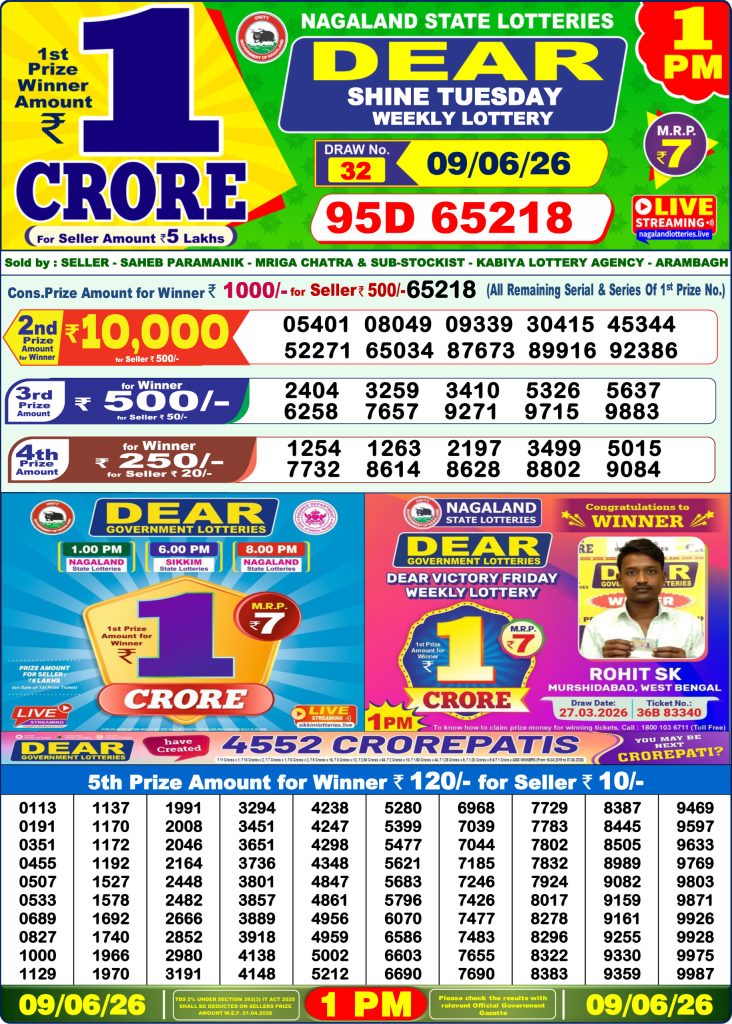 09-06-26 Lottery Sambad 1 PM Result Dhankesari Lottery Result Today 09.06.26