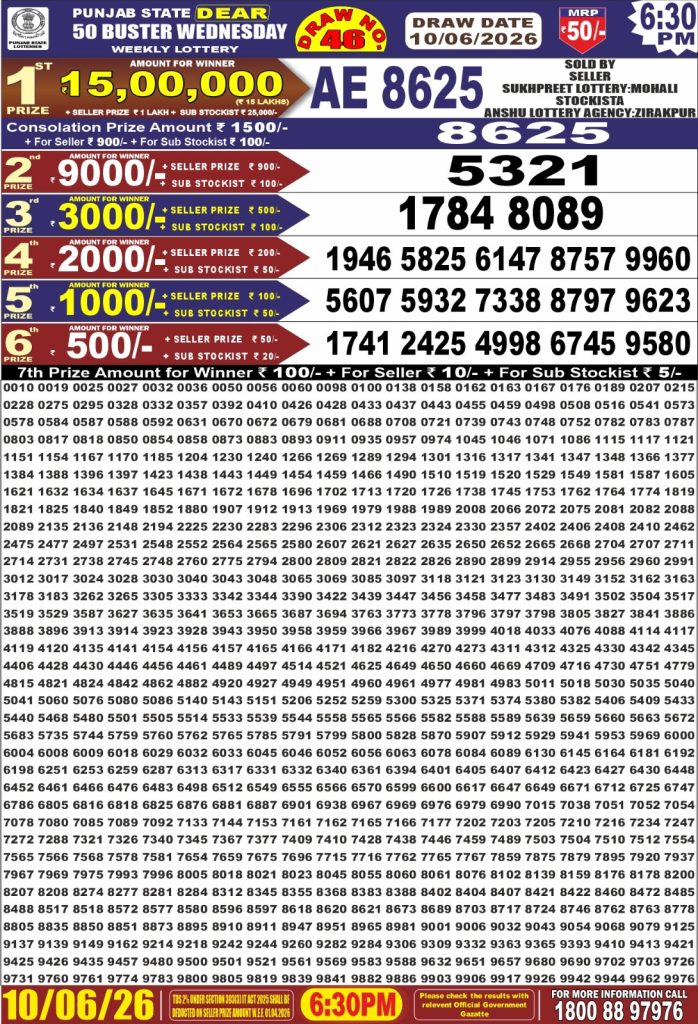 Lottery Result Today 10.06.26