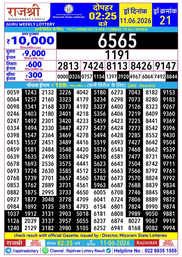 Lottery Result Today 11.06.26