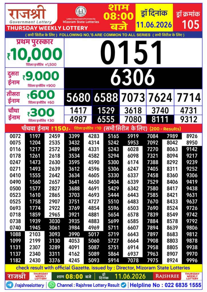 Lottery Result Today 11.06.26