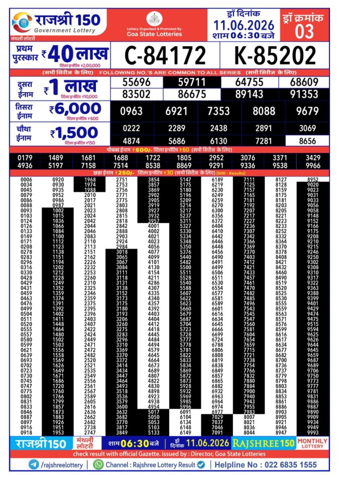 Lottery Result Today 11.06.26