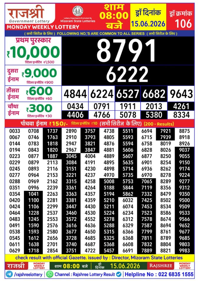 Lottery Result Today 15.06.26