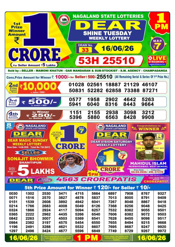 Lottery Result Today 16.06.26
