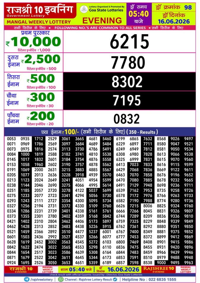 Lottery Result Today 16.06.26