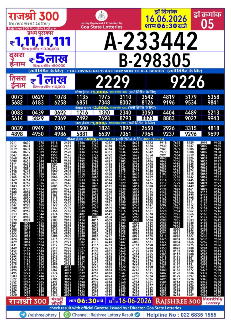 Lottery Result Today 16.06.26