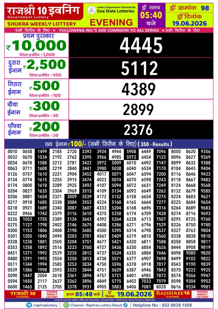 Lottery Result Today 19.06.26