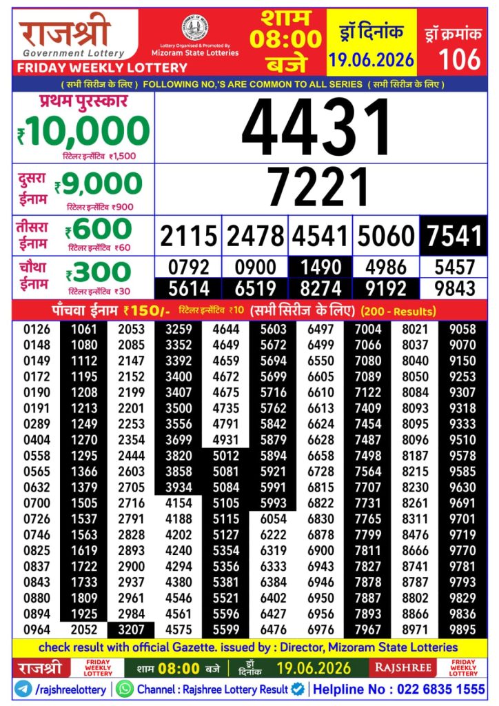 Lottery Result Today 19.06.26