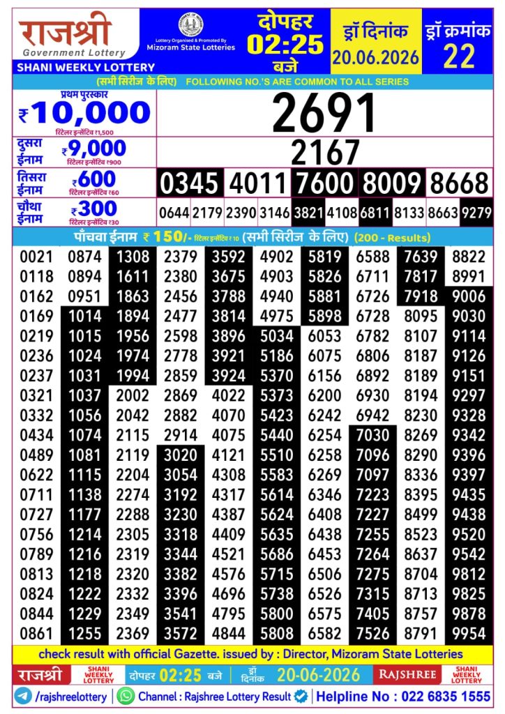 Lottery Result Today 20.06.26